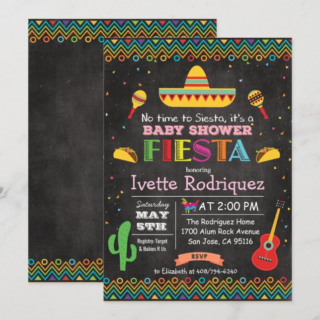 Convite de Giz para Churrasco de Bebê Mexicano Fie (Frente/Verso)