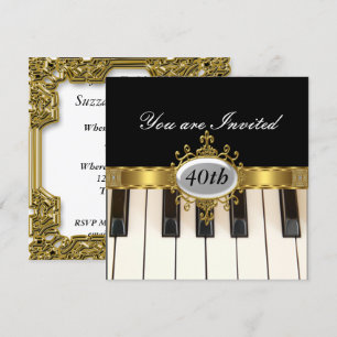 Convite de Glamour de Aniversário Preto Piano
