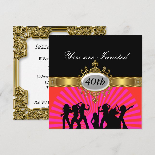 Convite de glamour para festa de aniversário disco (Frente/Verso)