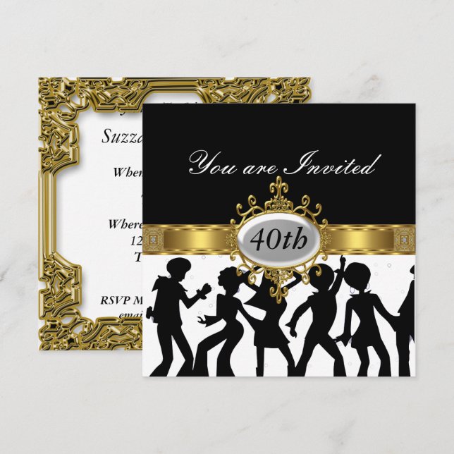 Convite de Glamour para Festa de Aniversário Disco (Frente/Verso)