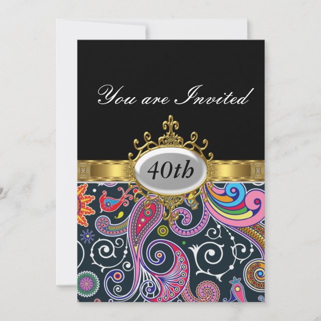 Convite de Glamour para Festa de Aniversário Preto (Frente)