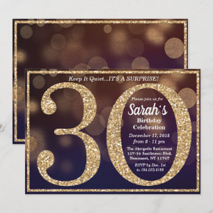 Convite de Glitter de Aniversário de 30 Anos