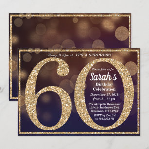 Convite de Glitter para Aniversário de 60 Anos