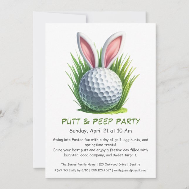 Convite de Golfe de Páscoa da Festa Putt & Peep (Frente)