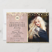 Convite de Graduação com Foto em Rosa Dourado Bril