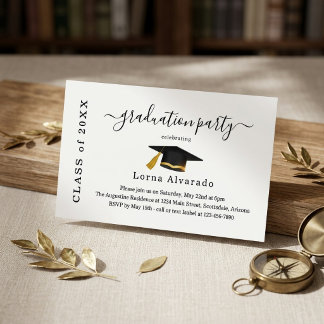 Convite de Graduação com Letra de Forma Dourada e