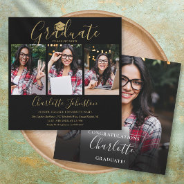 Convite de Graduação de Festa com Roteiro Preto e 