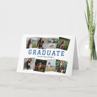 Convite de Graduação de Oito Fotos com Ângulo Azul