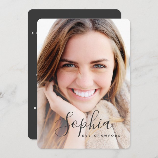 Convite de graduação de texto de script (Frente/Verso)