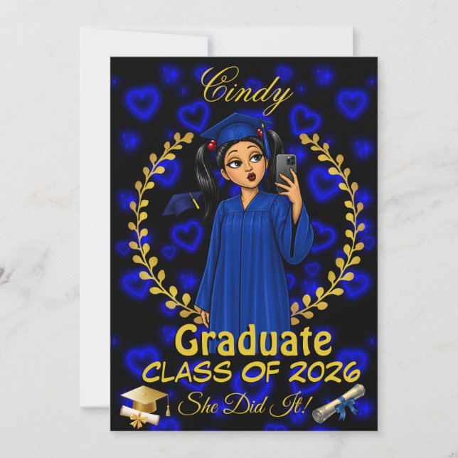 Convite de Graduação Latina Turma de Evite Azul Do (Frente)