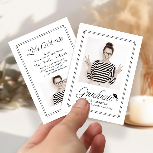 Convite de Graduação Mini Clássico com Foto em Mol (Mini Classic Framed Script Photo Grad invite)