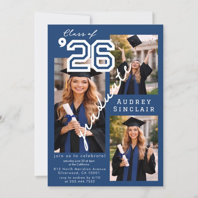 Convite de Graduação Moderno Azul da Turma de 2026 (Frente)