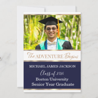 Convite de Graduação Moderno com Foto em Azul e Do