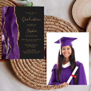 Convite de Graduação Orçamento Roxo Dourado Ágata