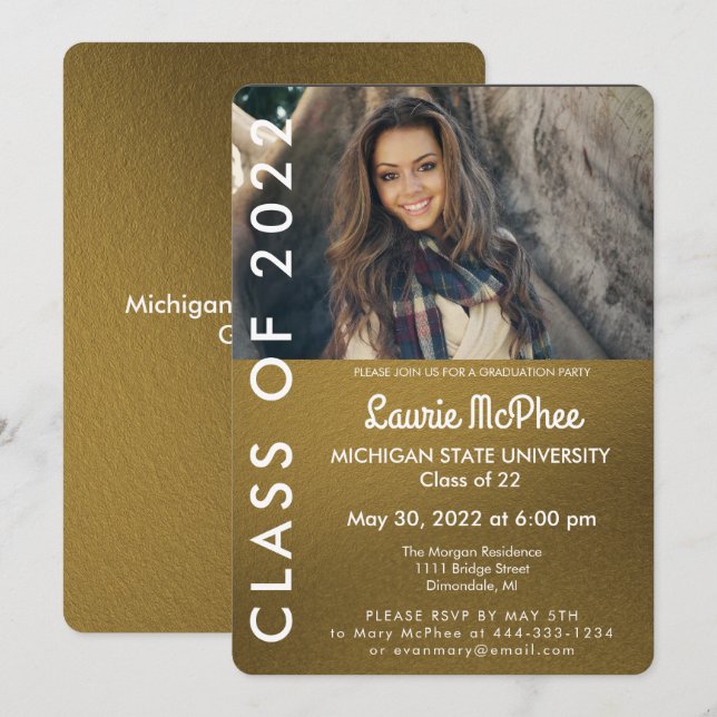 Convite de Graduação Personalizado com Foto Dourad (Frente/Verso)