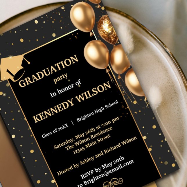 Convite de Graduação Preto com Brilho Dourado Mode (Celebrate your graduation in style with this Gold Sparkles Graduation Party Invitation. #sparkles)