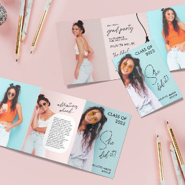 Convite de Graduação Tri-Fold Divertido e Moderno