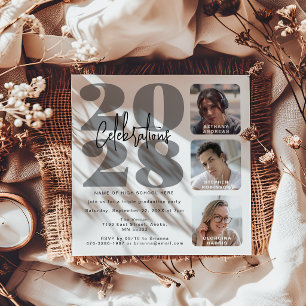 Convite de Graduação Triplo com Foto Cinza