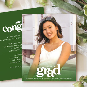 Convite de graduação verde com foto e tipo em negr