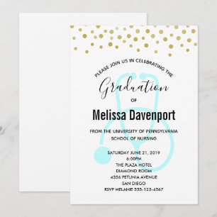 Convite de Graduada em Enfermagem Azul Pastel Eleg