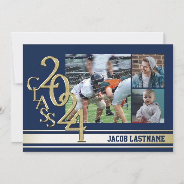 Convite de Graduado Foto Ouro Tri Faixa de Univers (Frente)