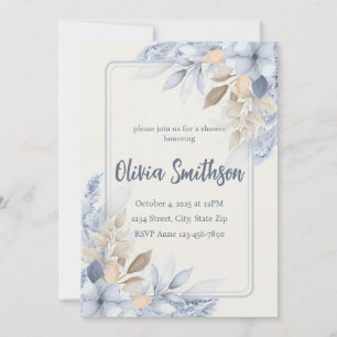 Convite de Grama de Pampas Floral Azul Boho