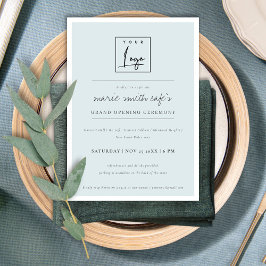 Convite de grande abertura de logotipo azul simple