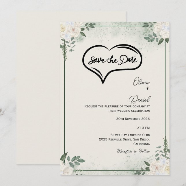 Convite de Greenery Rustic Save The Date (Frente/Verso)
