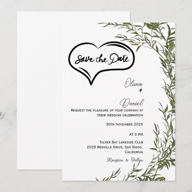Convite de Greenery Rustic Save The Date (Frente/Verso)