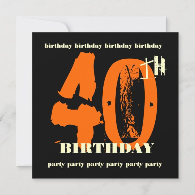 Convite de Grunge Laranja de aniversário de 40 ano (Frente)
