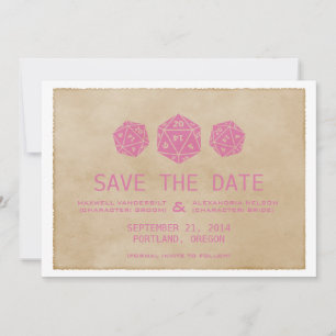 Convite de Grunge Rosa D20 Save the Date para Joga