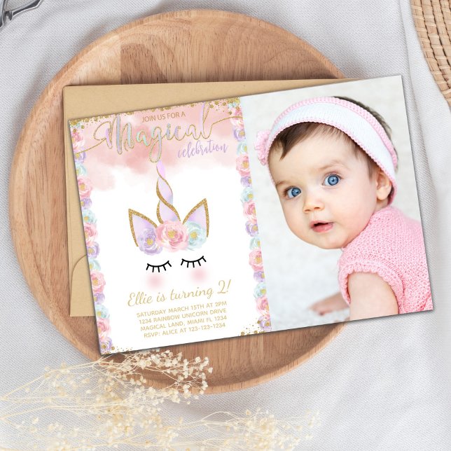 Convite de Grupo Editável Elegante (Copper Color Unicorn Birthday Invitations)