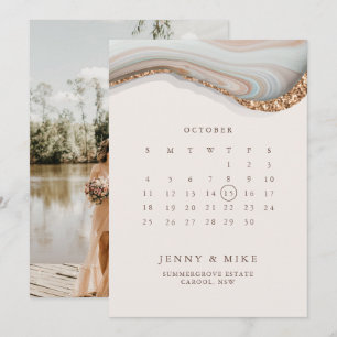 Convite de Guardar Data do Calendário de Mármore