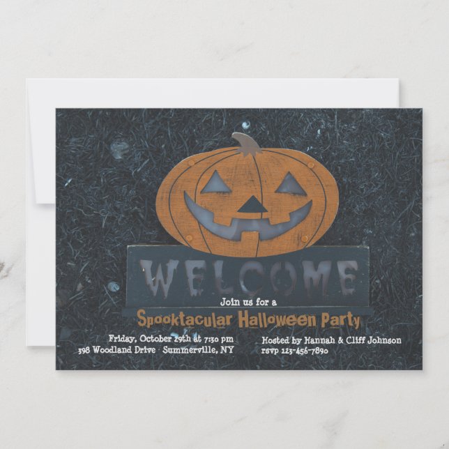 Convite de Halloween Abóbora Bem-vinda (Frente)
