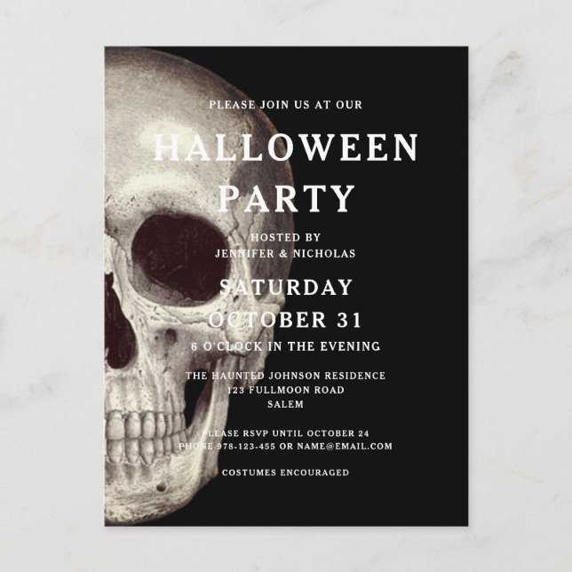 Convite de Halloween Adulto Caveira Assustadora Pr (Frente)