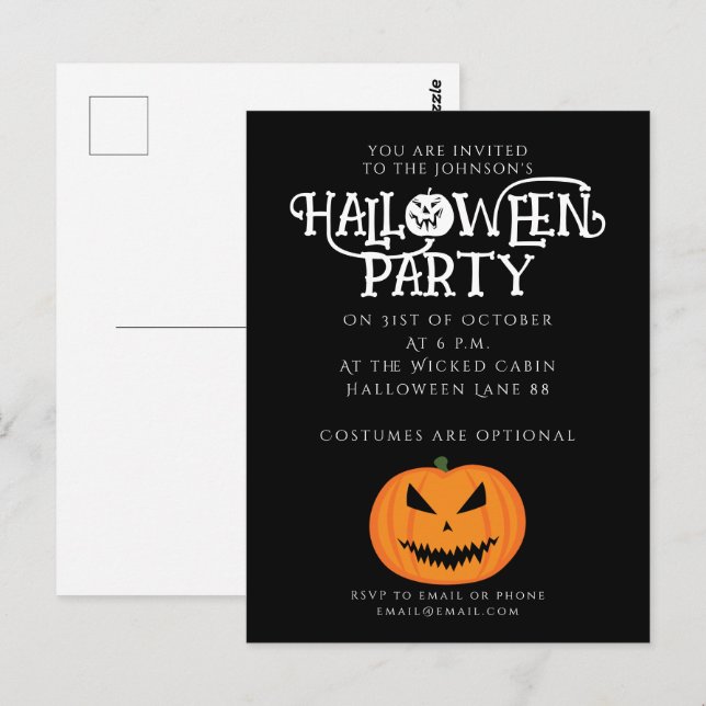 Convite de Halloween assustador e legal de Jack O' (Frente/Verso)