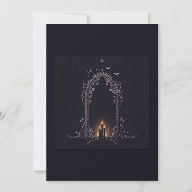 Convite de Halloween com Arco Gótico e Velas (Frente)