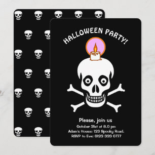 Convite de Halloween com caveiras assustadoras em 