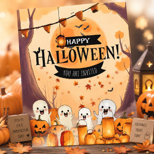 Convite de Halloween com Fantasmas Fofos e Pomar d