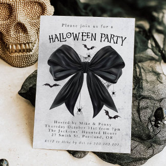 Convite de Halloween Coquette com Laço Preto