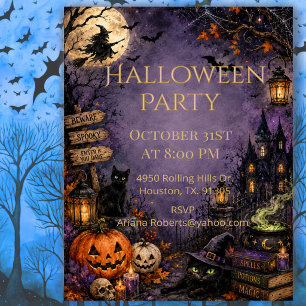 Convite de Halloween da Lua da Bruxa Assombrada