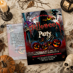 Convite de Halloween de Bruxa Abóboras Assustadora
