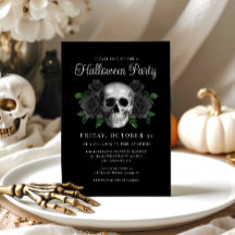 Convite de Halloween de Caveira Floral Gótica Pret