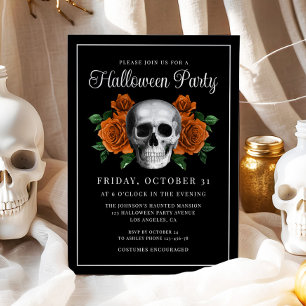 Convite de Halloween de Caveira Floral Gótica Pret