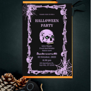 Convite de Halloween de Caveira Gótica - Escuro e 