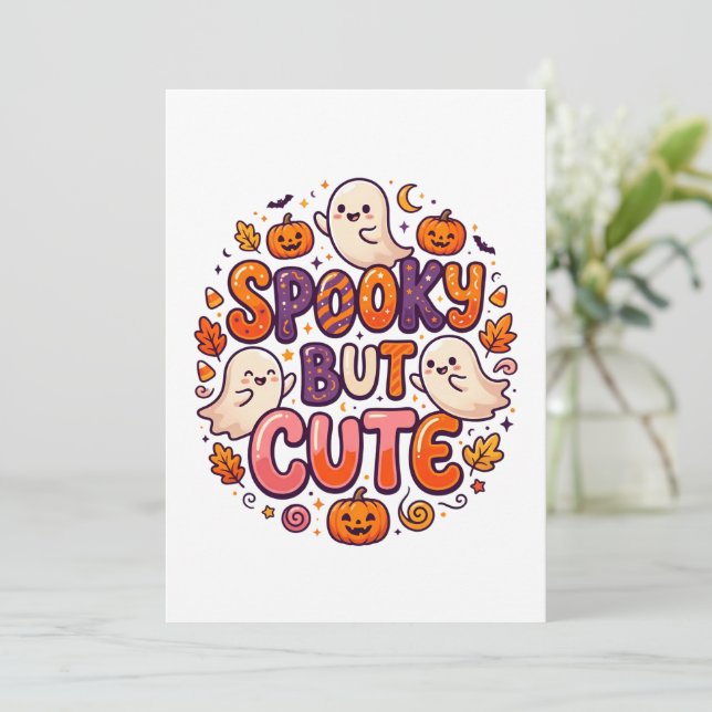 convite de halloween de fantasma fofo (Em pé/Frente)