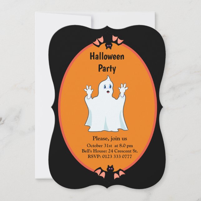Convite de Halloween de Fantasmas e Morcegos Moder (Frente)