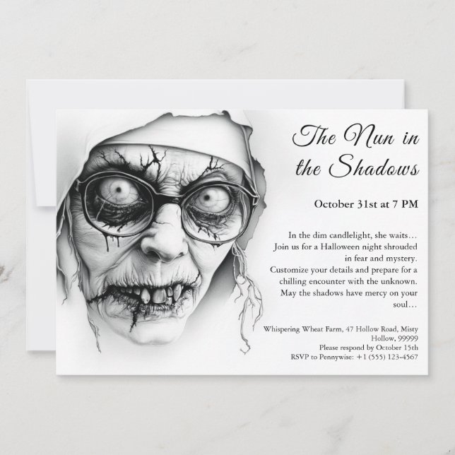 Convite de Halloween de Freira Assustadora Religiã (Frente)