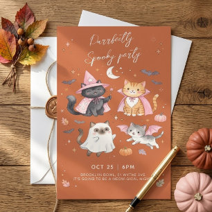 Convite de Halloween de Gatinho Fofo Perfeitamente