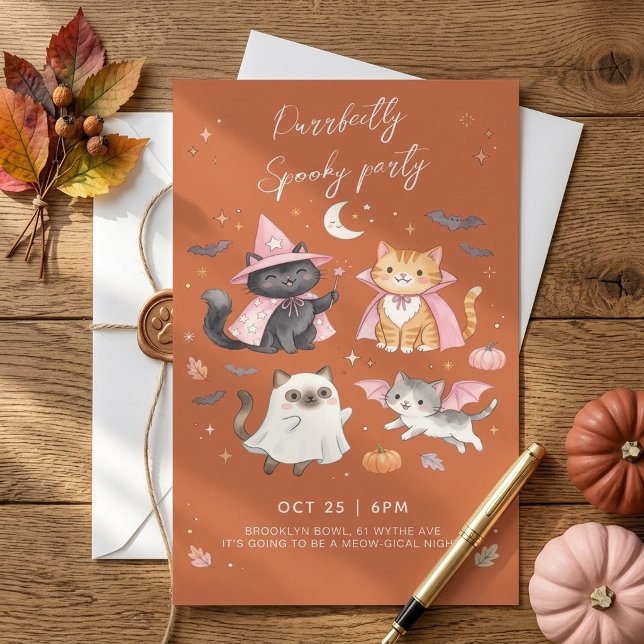 Convite de Halloween de Gatinho Fofo Perfeitamente (Criador carregado)
